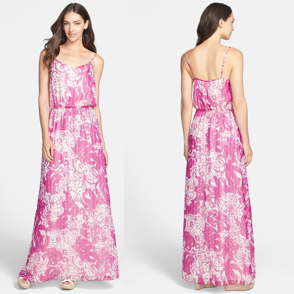 Lilly Pulitzer Pink Silk Shimmer Maxi Dress Size M
